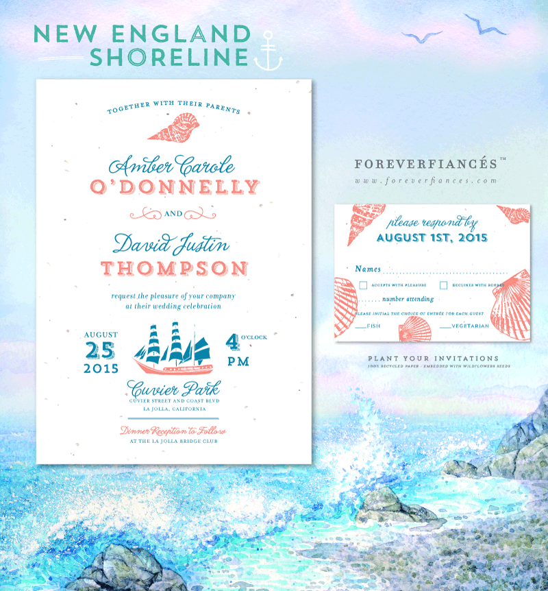 Beach wedding invitations New England Shoreline