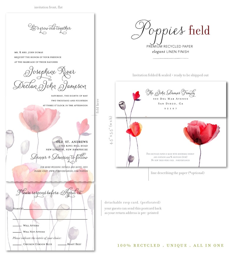 Poppies Wedding Invitations watercolor