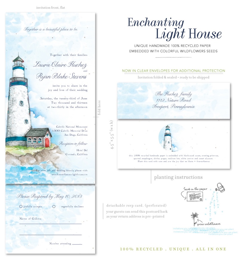 Beach Wedding invitations Light House