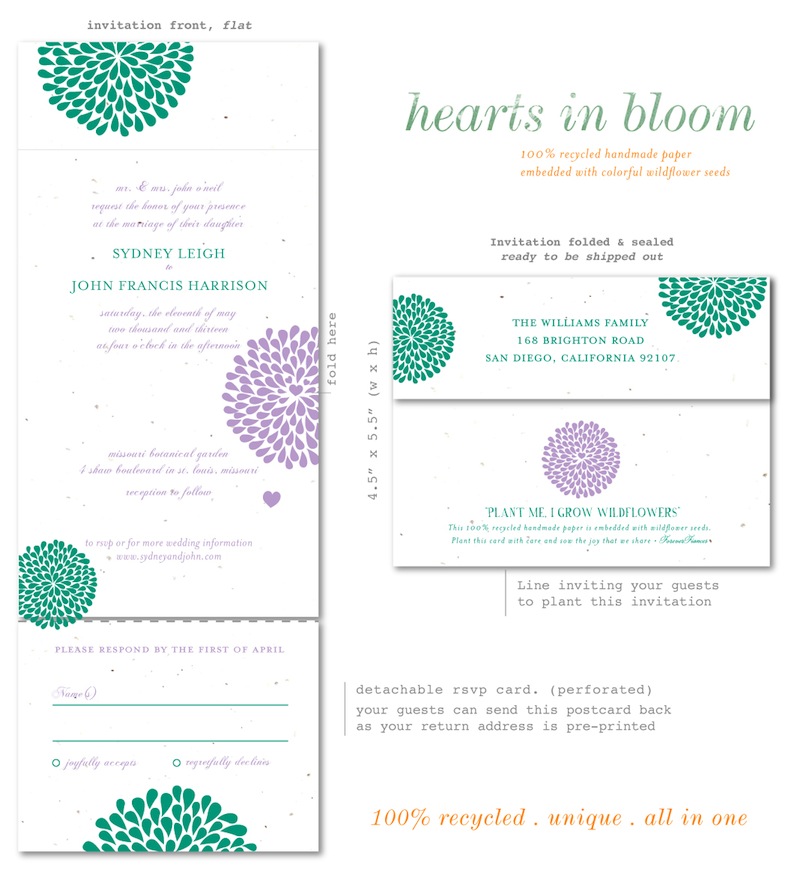 wedding invitations with hearts purple