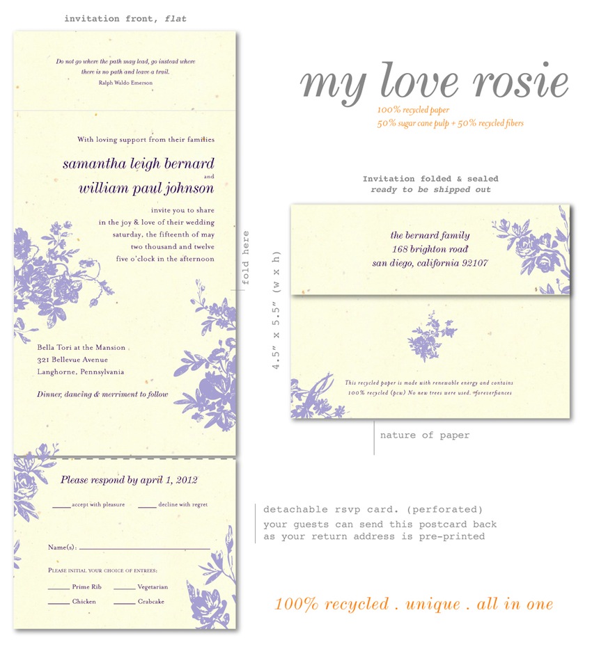All in One Roses Wedding Invitations - Purple 