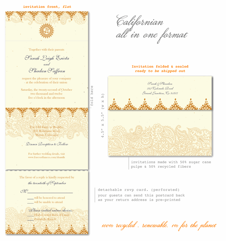 Indian wedding invitations Shantih featured on OffWhite Flan recycled 