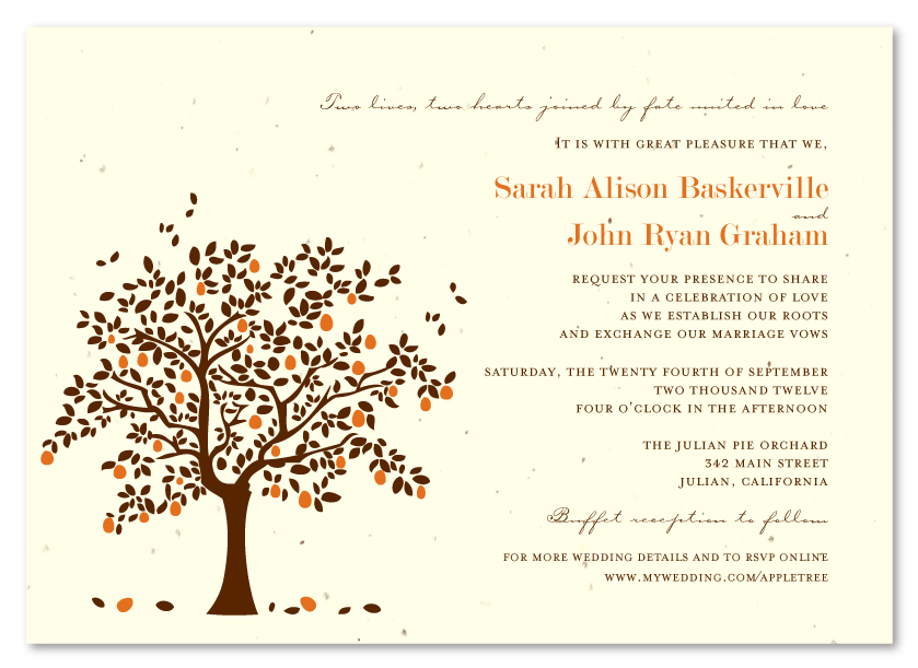 Apple Tree wedding invitations Burnt Orange Apple Tree on cream seeded paper