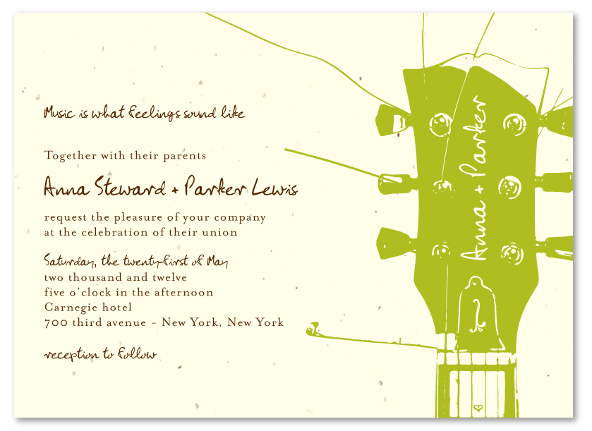 Guitar Theme Wedding Invitations Acoustic Melody on cream de lait seeded