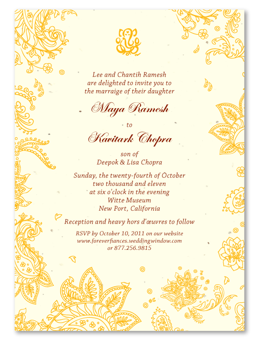 Indian Smile wedding invitations Indian Smile on Cream seeded paper 