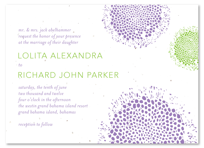 lavender wedding invitations with green accent