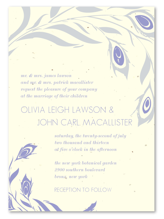 purple wedding invitations peacock