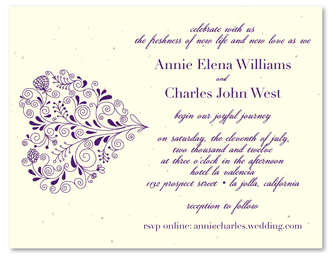 Green wedding invitations Heart shaped bouquet