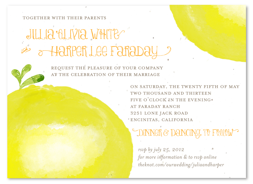 Lemon Citrus Wedding Invitations white and yellow 