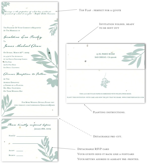 Green Wedding invitations Olivier Vert Olive de Provence on white seeded