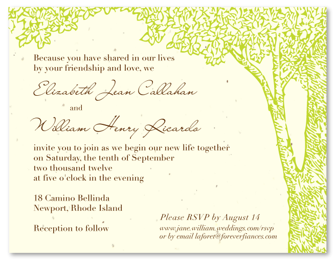 Tree wedding invitations La Foret on cream seeded paper Chocolate Brown 