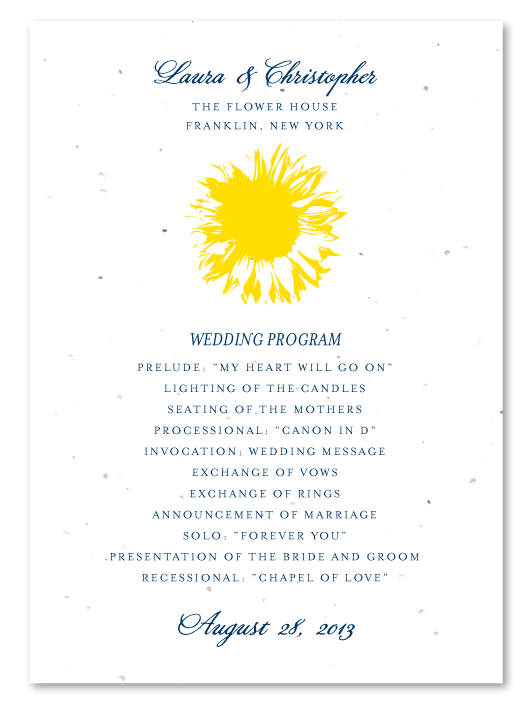 sunflower yellow wedding programs Sunflower Programs on white seeded paper