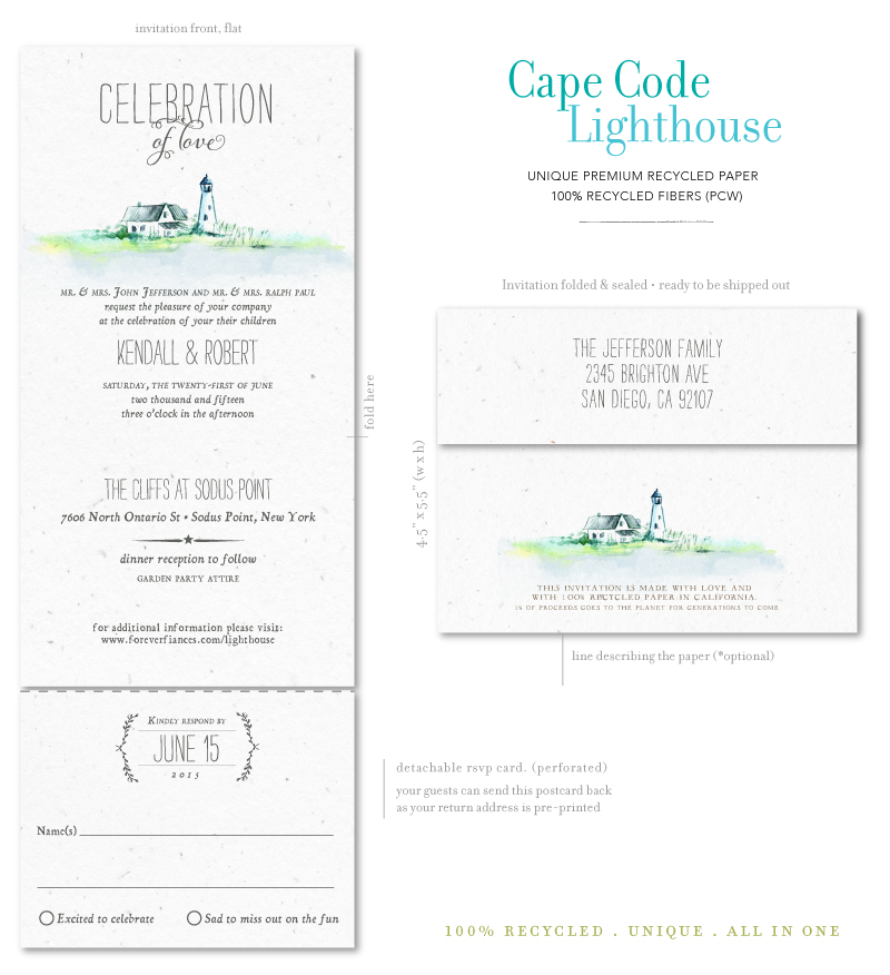 Cape Code Lighthouse Wedding Invitations
