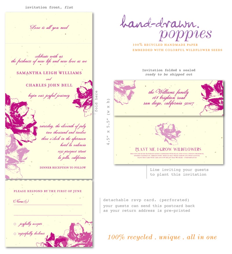 Eco Friendly Poppies wedding invitations