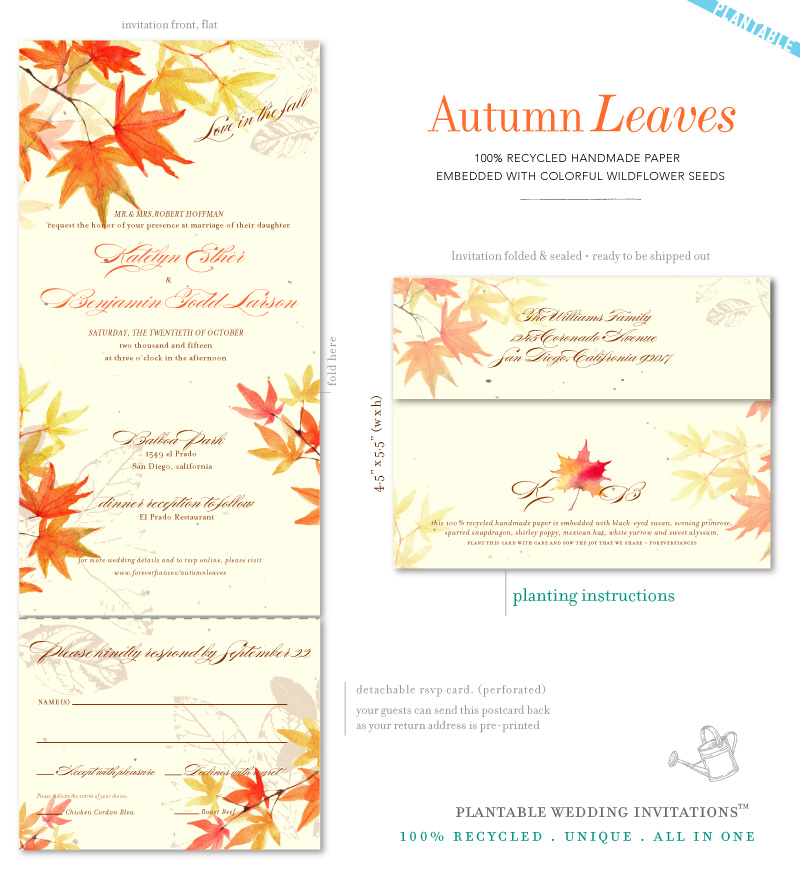 Watercolor fall Leaves Wedding Invitations