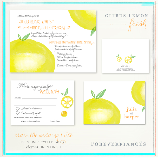 Citrus Lemon Wedding Invitations watercolor
