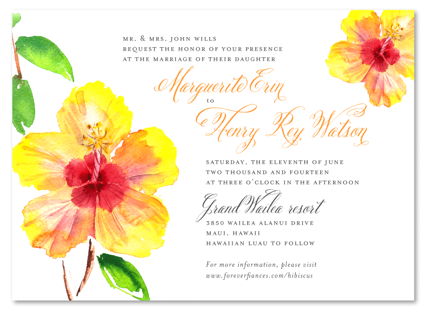 Hibiscus Watercolor Wedding Invitations