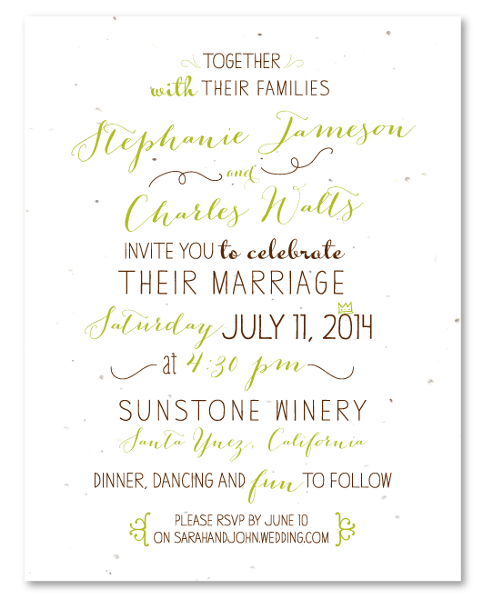 Handwritten green wedding Invitations