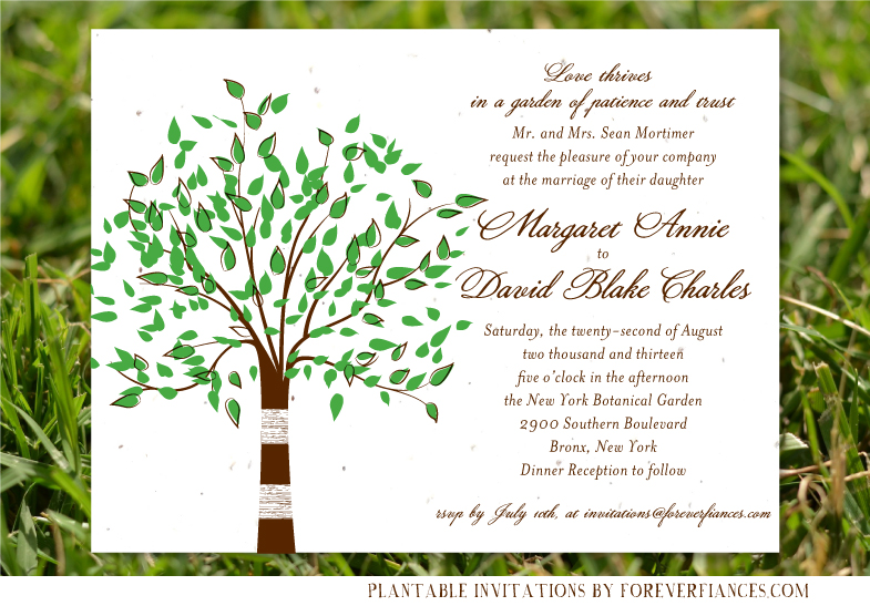 Green Tree wedding invitations (birch)