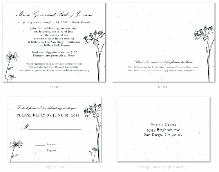 Organic flowers wedding cards