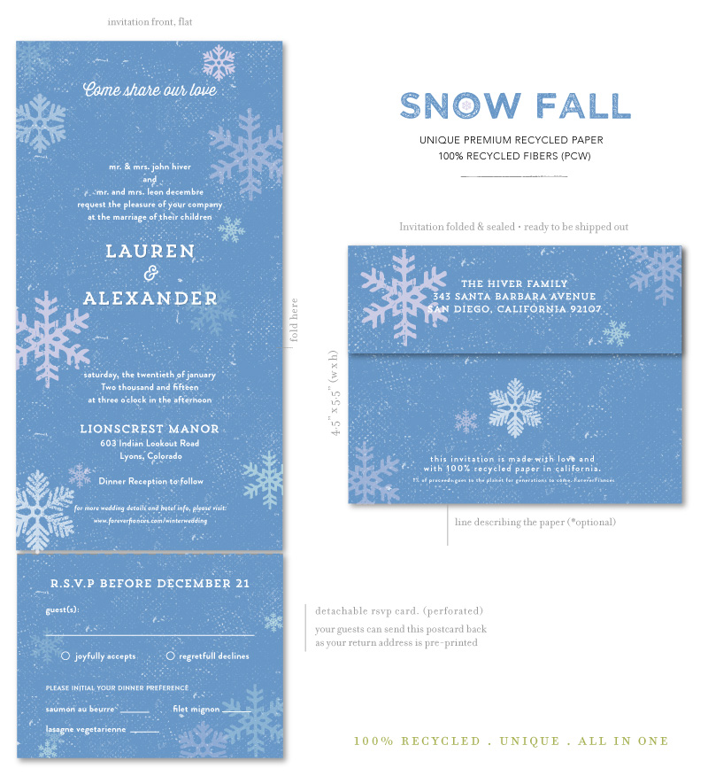 Snow Fall winter wedding invitations